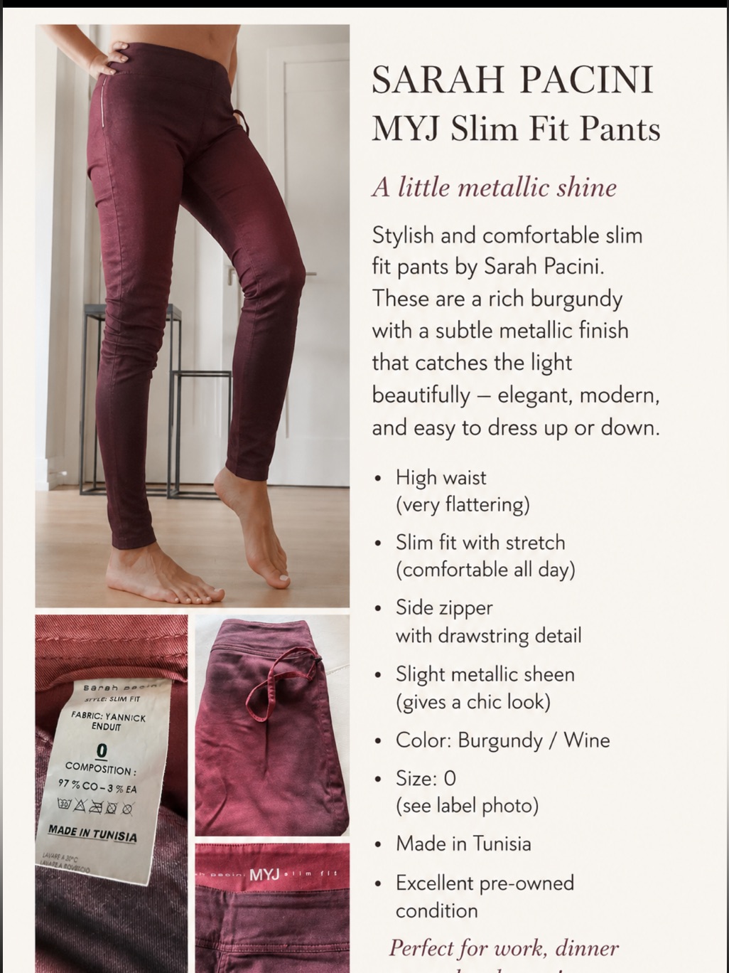 Sarah Pacini Pants In Wine Berry